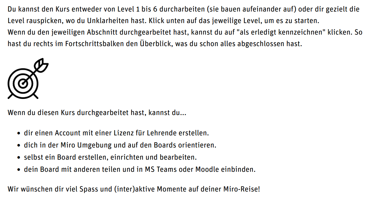Screenshot: Lernziele des Miro-Kurses.